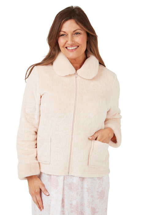 Marlon Luxury Zip Front Bed Jacket With Faux Fur Collar