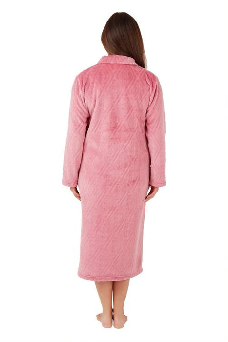 Marlon Button Front Dressing Gown in Herringbone Embossed Effect Supersoft Fleece