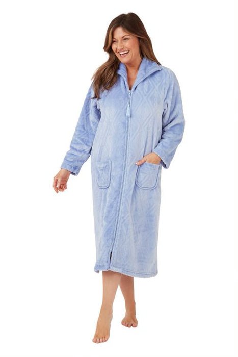 Marlon Zip Front Dressing Gown in Embossed Effect Supersoft Fleece (Copy)