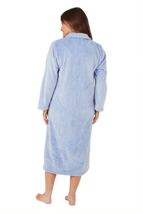 Marlon Button Front Dressing Gown in Herringbone Embossed Effect Supersoft Fleece