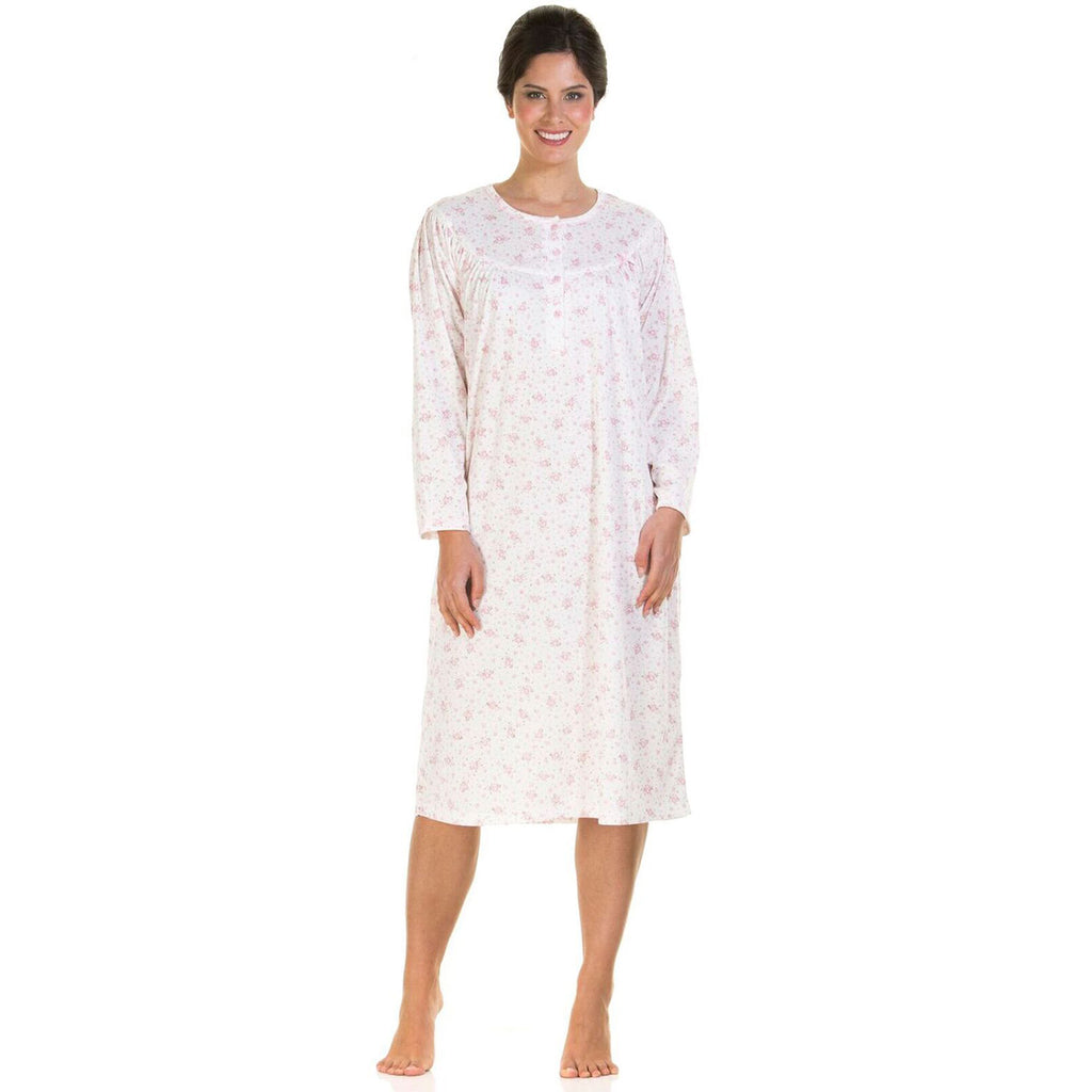 Ladies Long Sleeve Floral Jersey Cuddleskin Nightdress Sandras