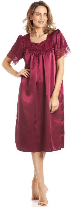 Red Silk Satin Slenderella Nightdress Sale With Ruffles And V