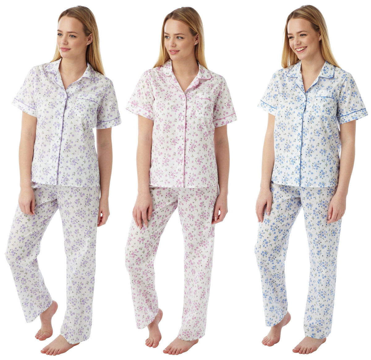 Short Sleeve Cotton Polyester Floral Pyjamas — Sandras-Online